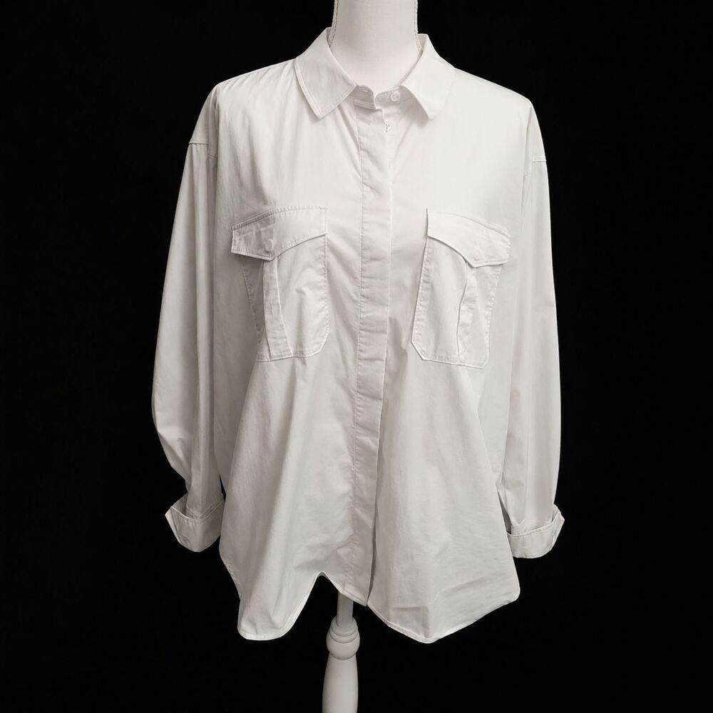 Good American Classic White Button Up Shirt/Blouse | Size 4